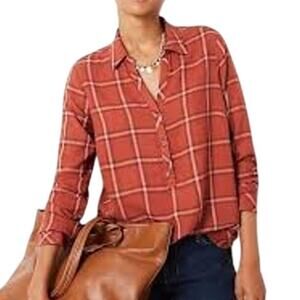J. Jill Textured Plaid Popover Top Womens XL Long Sleeve Casual Henley Blouse